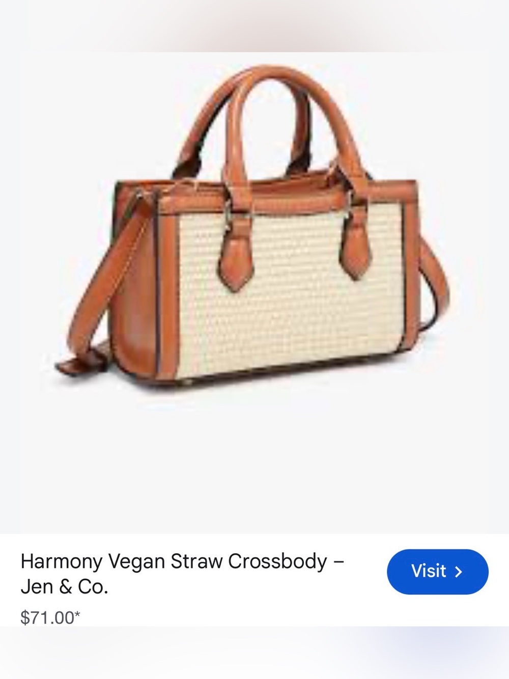 Vegan Straw Satchel in Cream and Brown